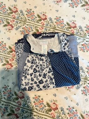 Maggie & Zoe Navy Patchwork Floral and Polka Dot Girls Top